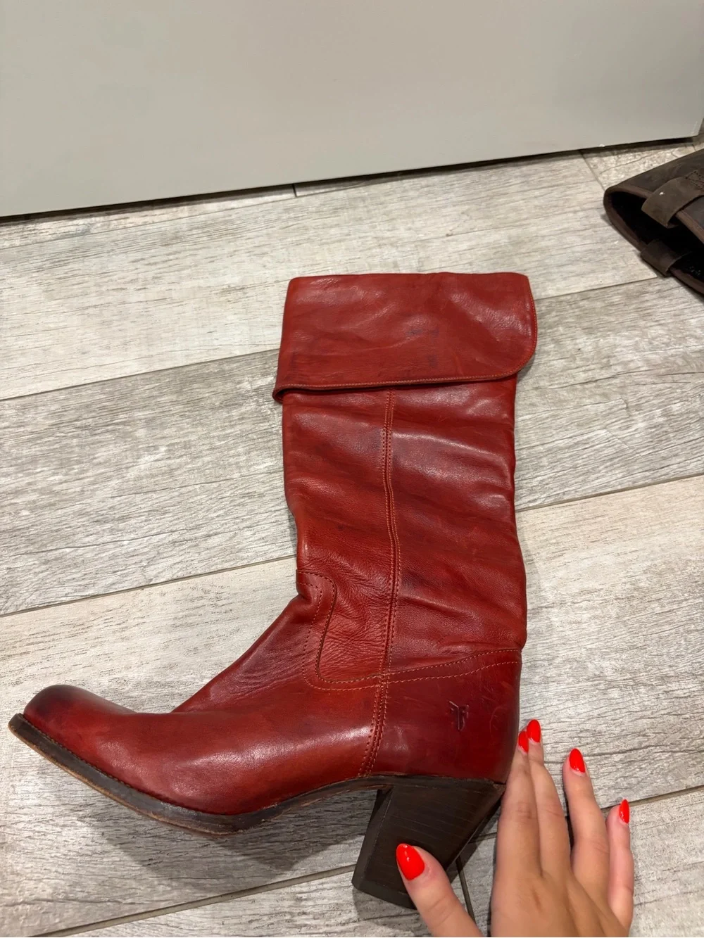 Red Leather Mid-Calf Women's Boots